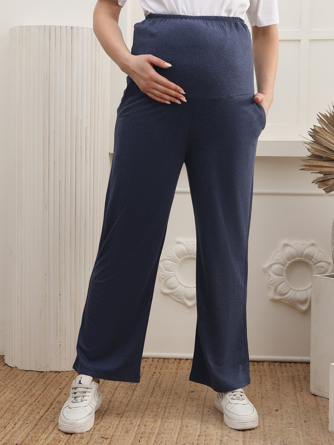 Women Cotton Straight Fit Maternity Track Pants