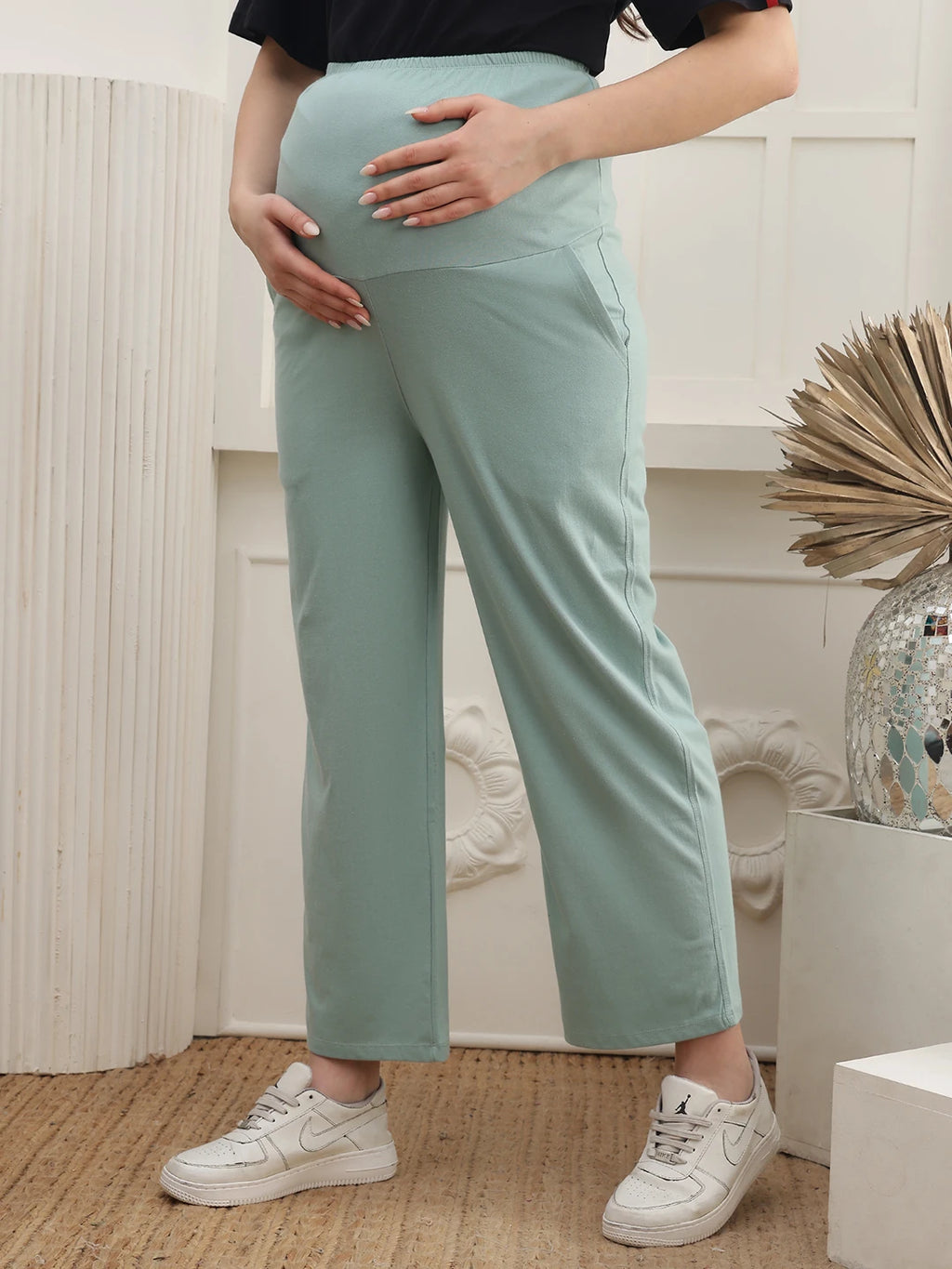 Women Cotton Straight Fit Maternity Track Pants