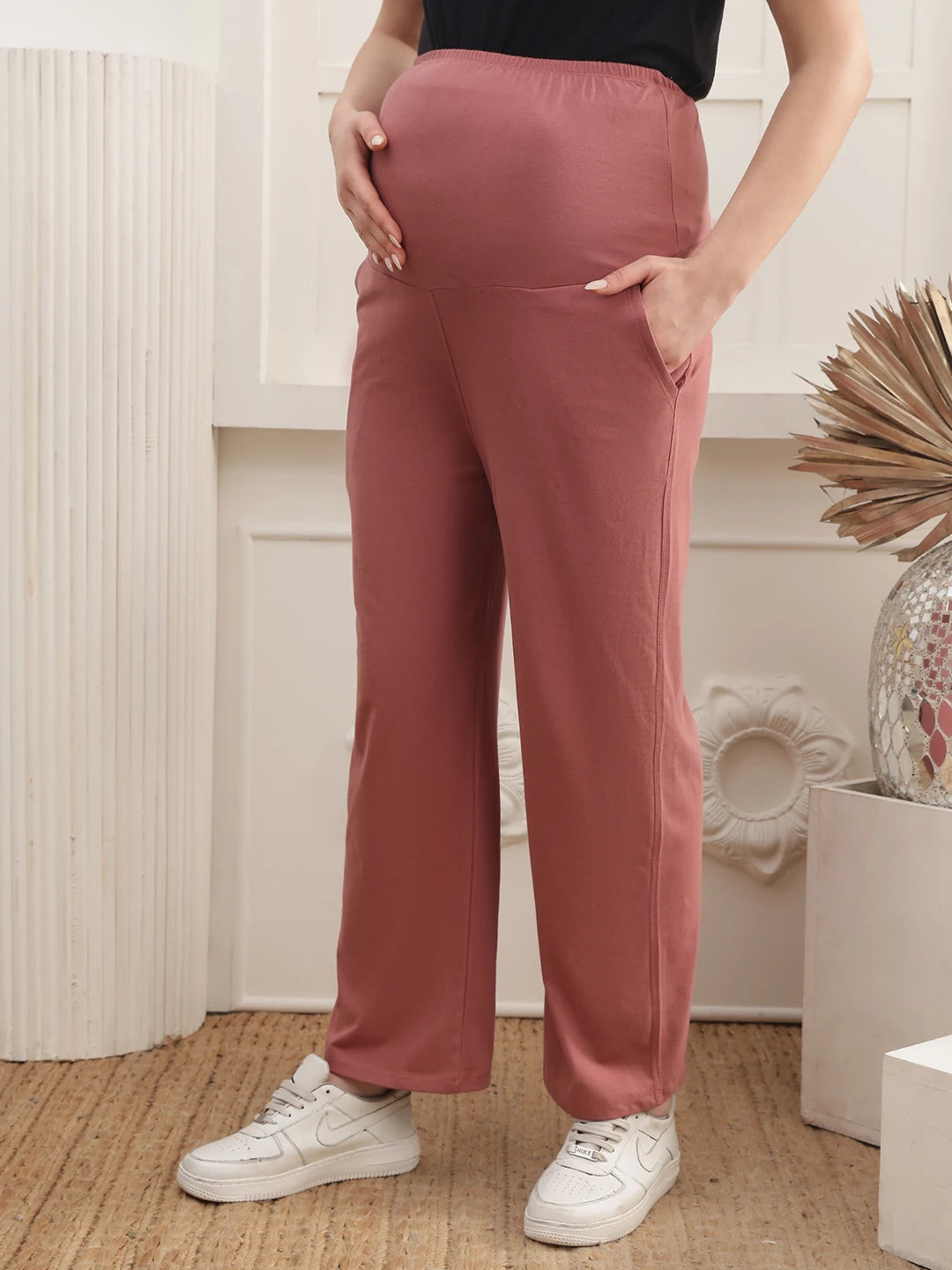 Women Cotton Straight Fit Maternity Track Pants