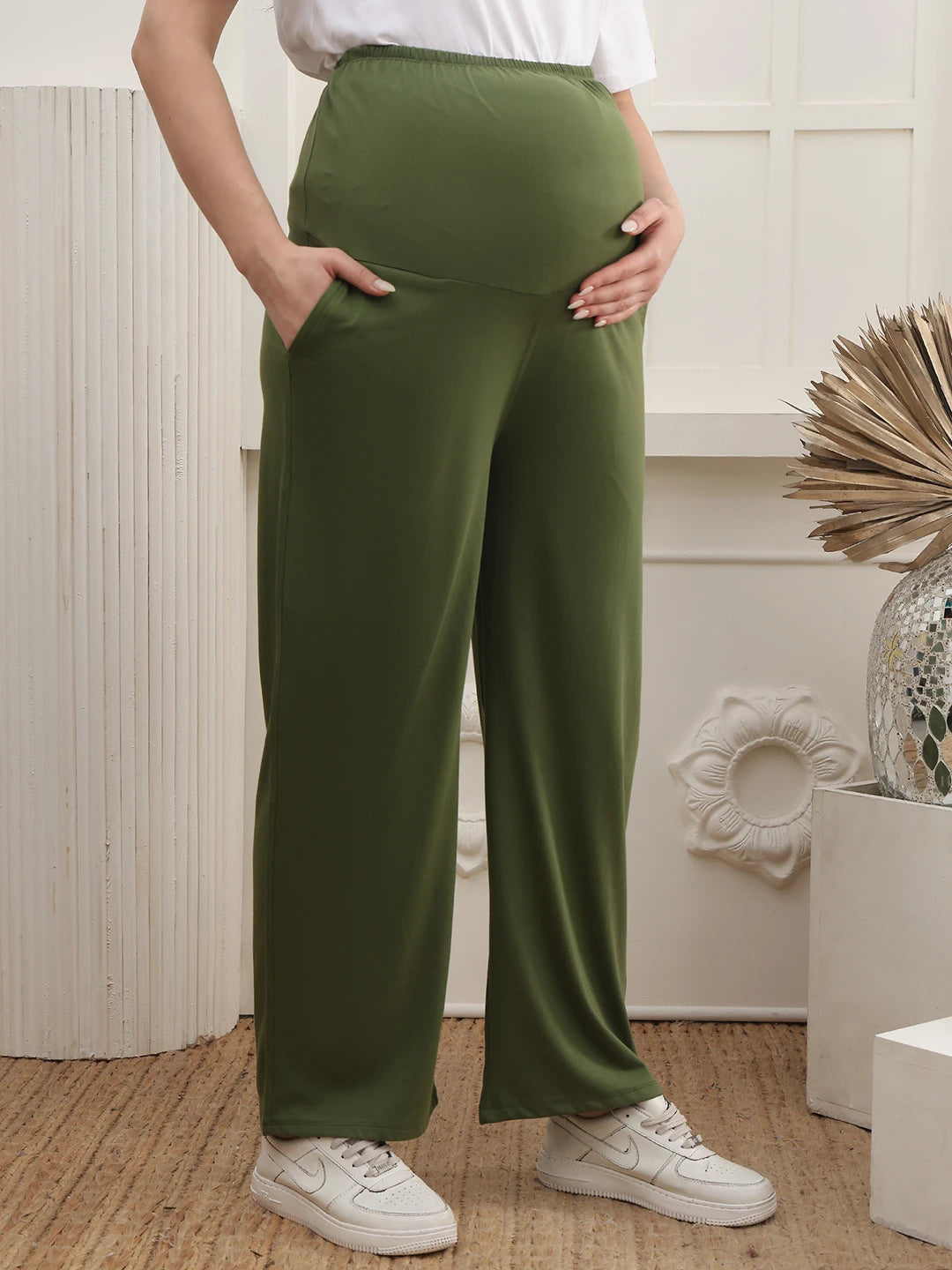 Women Cotton Straight Fit Maternity Track Pants
