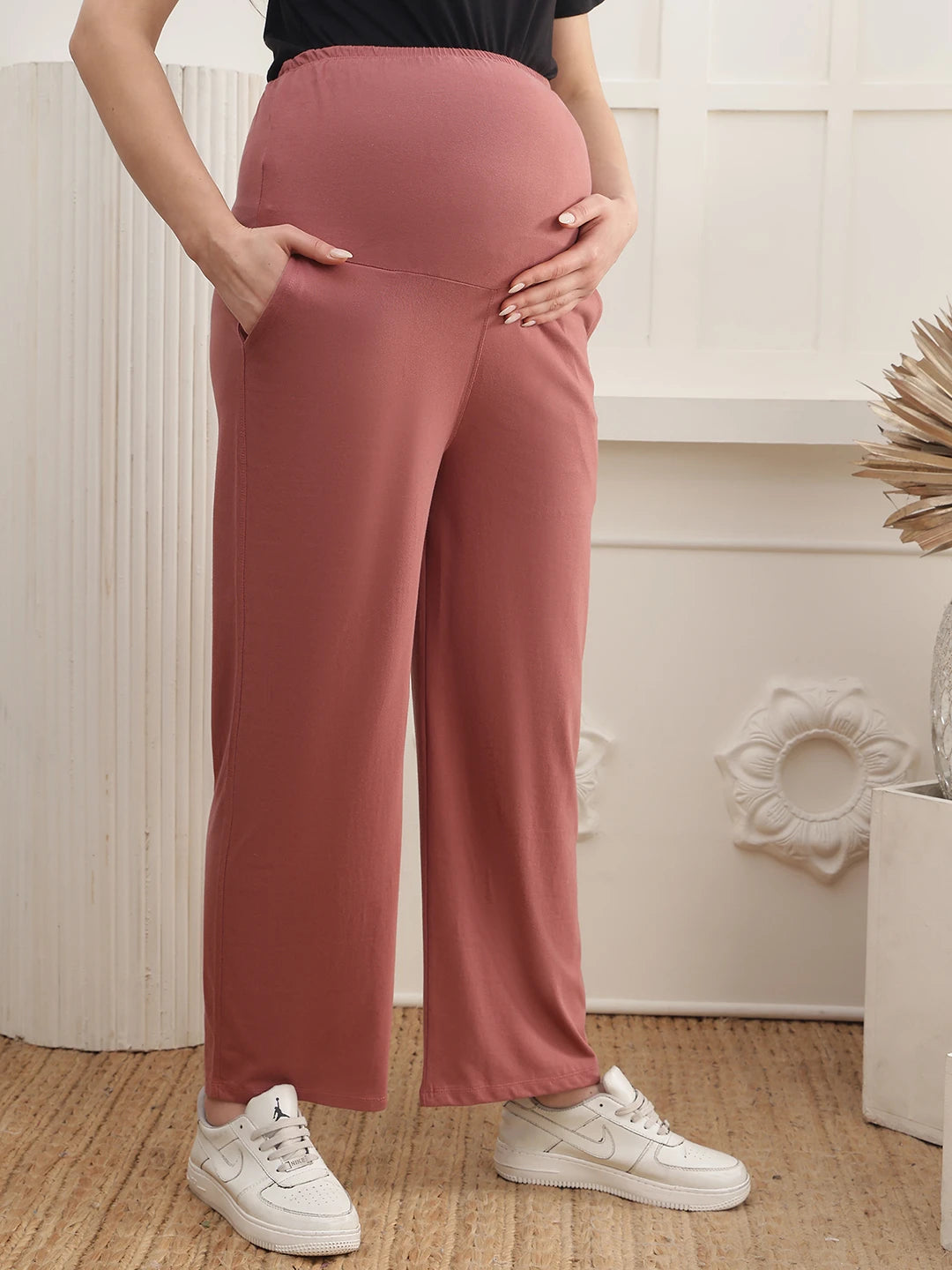 Women Cotton Straight Fit Maternity Track Pants