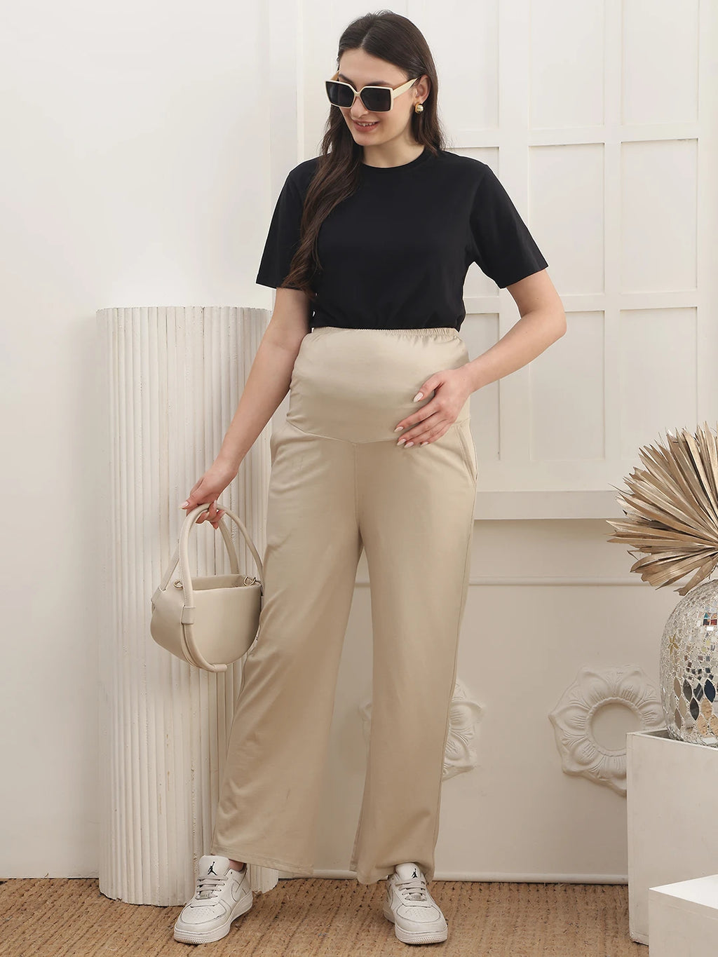 Women Cotton Straight Fit Maternity Track Pants