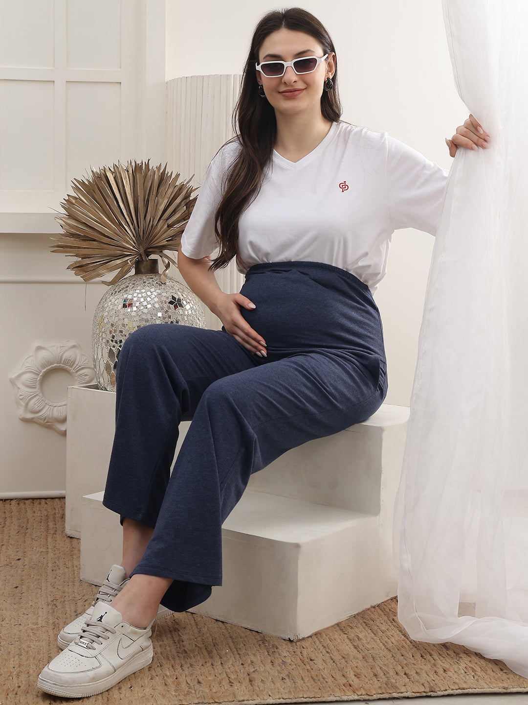 Women Cotton Straight Fit Maternity Track Pants
