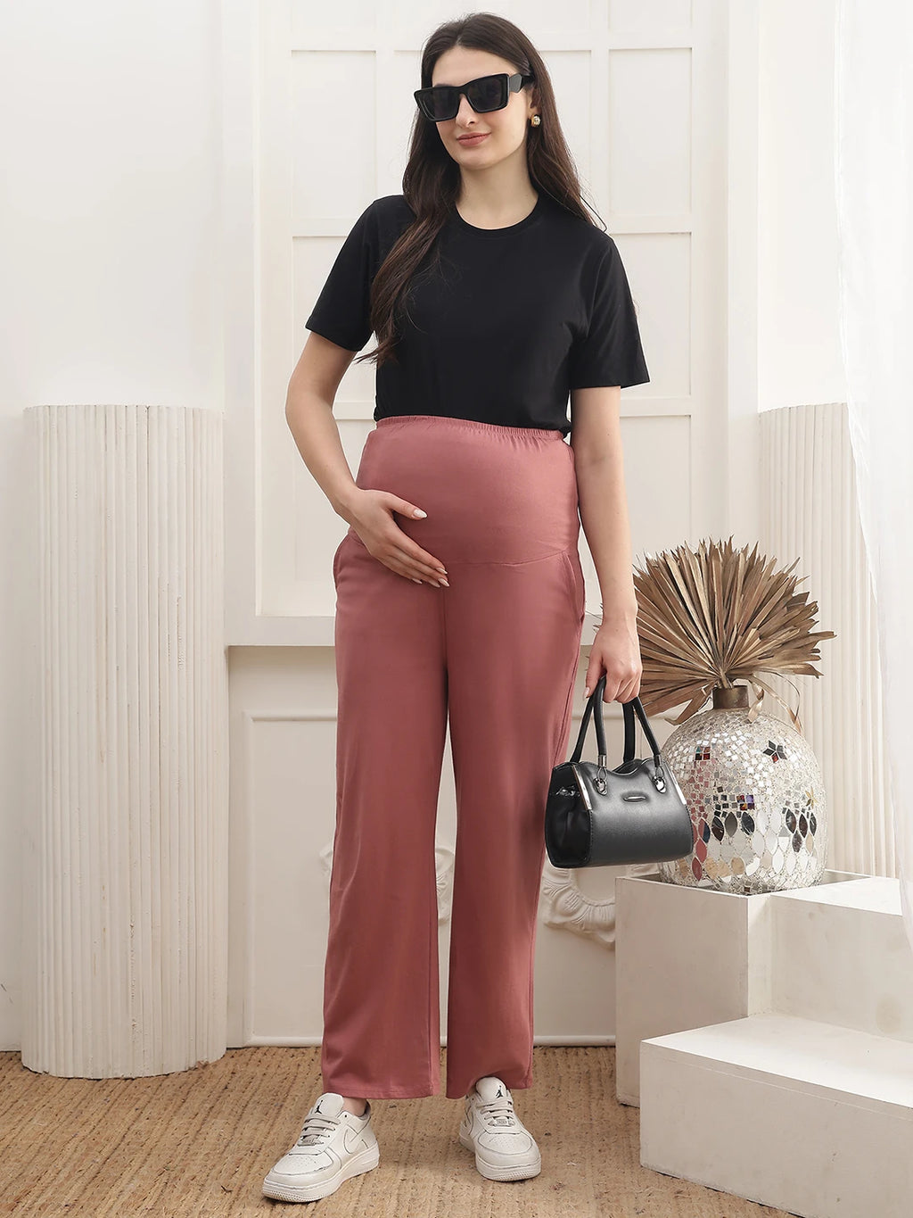 Women Cotton Straight Fit Maternity Track Pants