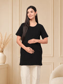 Women’s Black Solid Cotton Maternity T-Shirt