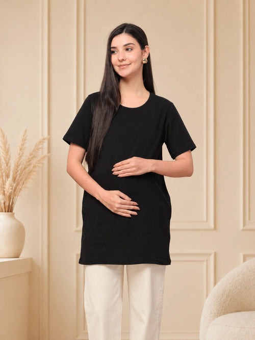 Women’s Black Solid Cotton Maternity T-Shirt
