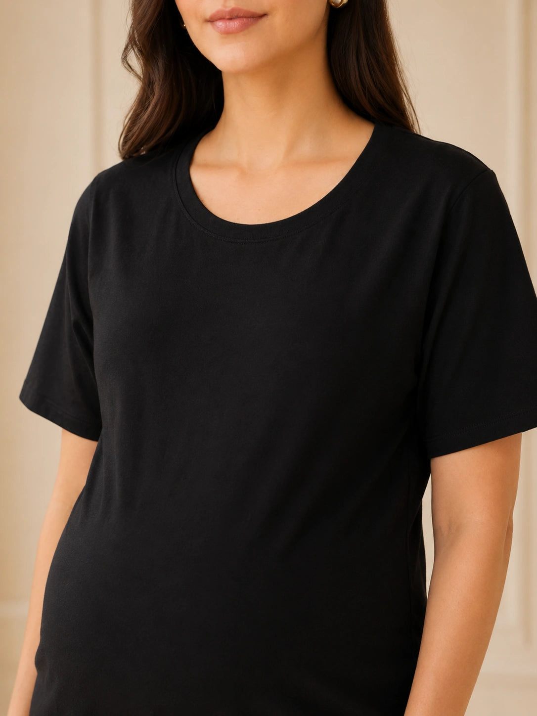 Women’s Black Solid Cotton Maternity T-Shirt