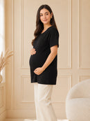 Women’s Black Solid Cotton Maternity T-Shirt