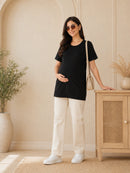 Women’s Black Solid Cotton Maternity T-Shirt