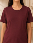 Women’s Maroon Solid Cotton Maternity T-Shirt