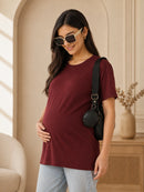 Women’s Maroon Solid Cotton Maternity T-Shirt