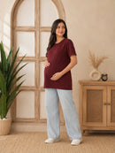 Women’s Maroon Solid Cotton Maternity T-Shirt