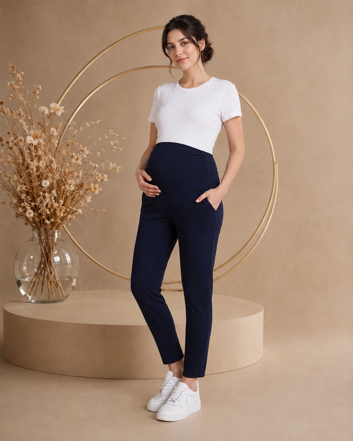 Women’s Navy Blue Polyester Maternity Track Pants