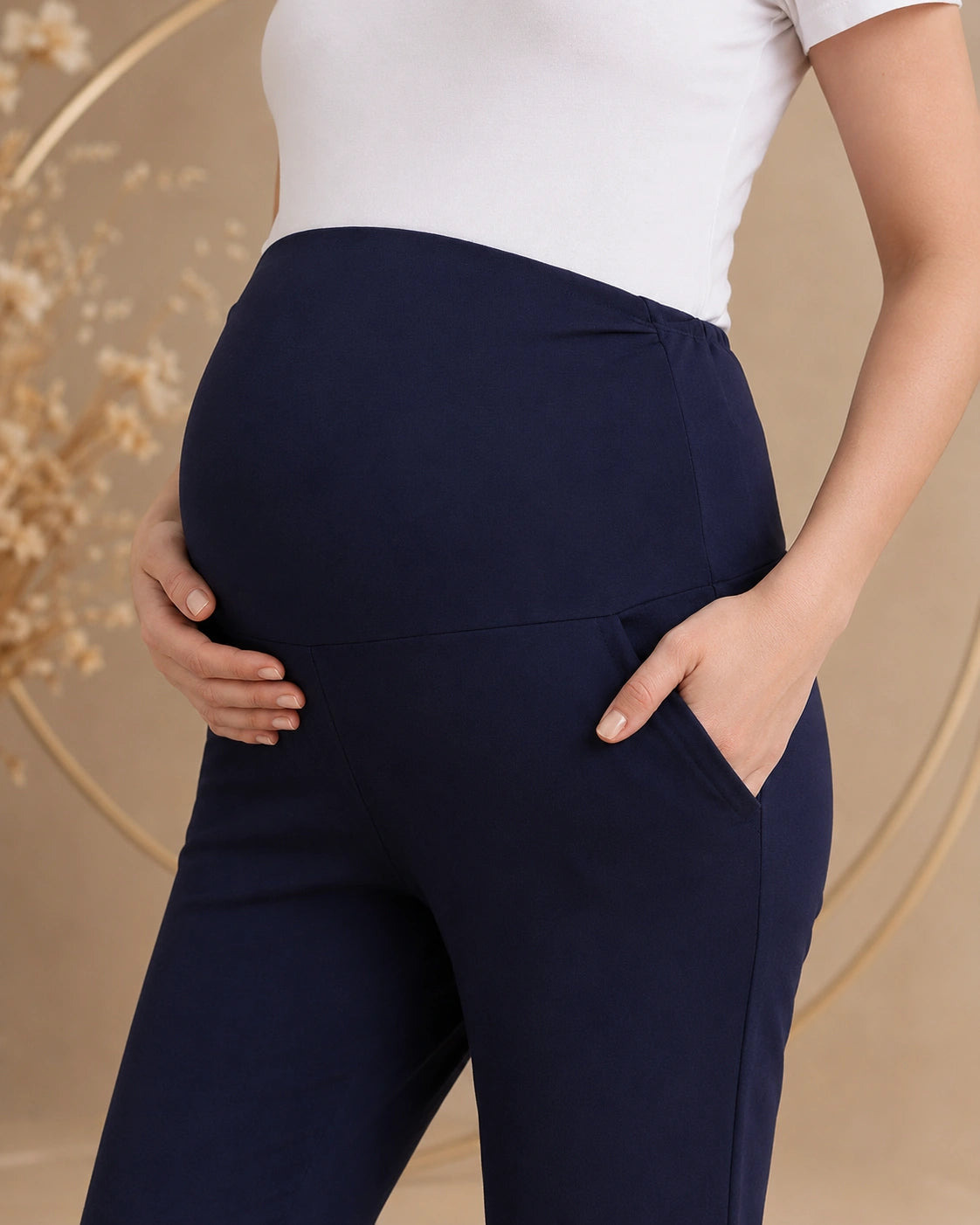 Women’s Navy Blue Polyester Maternity Track Pants