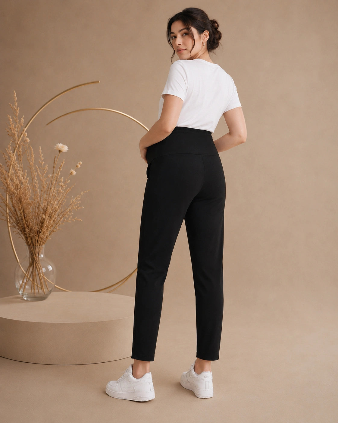 Women’s Black Lycra Polyester Regular-Fit Maternity Track Pants