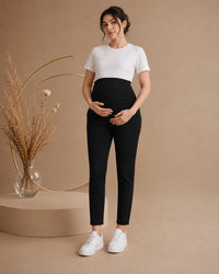 Women’s Black Lycra Polyester Regular-Fit Maternity Track Pants