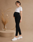 Women’s Black Lycra Polyester Regular-Fit Maternity Track Pants