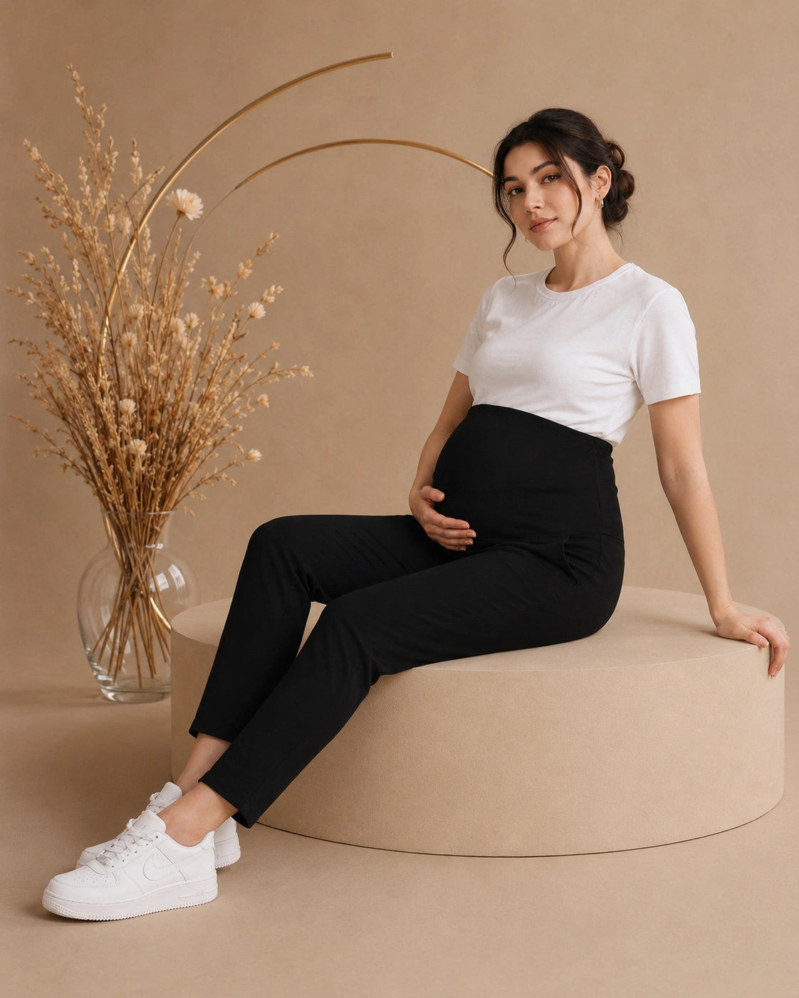Women’s Black Lycra Polyester Regular-Fit Maternity Track Pants