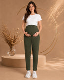 Women’s Olive Laycra Polyester Regular-Fit Maternity Track Pants