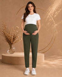 Women’s Olive Laycra Polyester Regular-Fit Maternity Track Pants