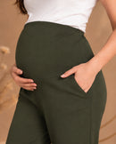 Women’s Olive Laycra Polyester Regular-Fit Maternity Track Pants