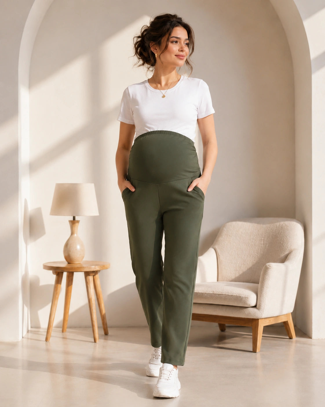 Women’s Olive Cotton Straight-Fit Maternity Track Pants