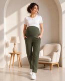 Women’s Olive Cotton Straight-Fit Maternity Track Pants