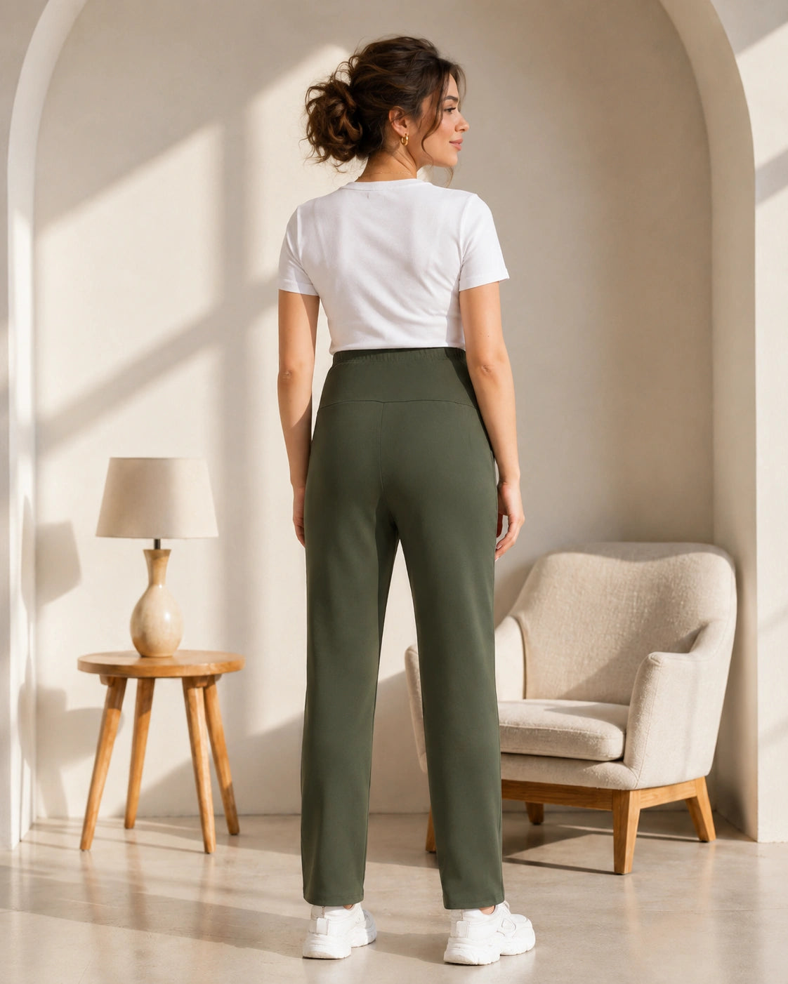 Women’s Olive Cotton Straight-Fit Maternity Track Pants