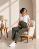 Women’s Olive Cotton Straight-Fit Maternity Track Pants