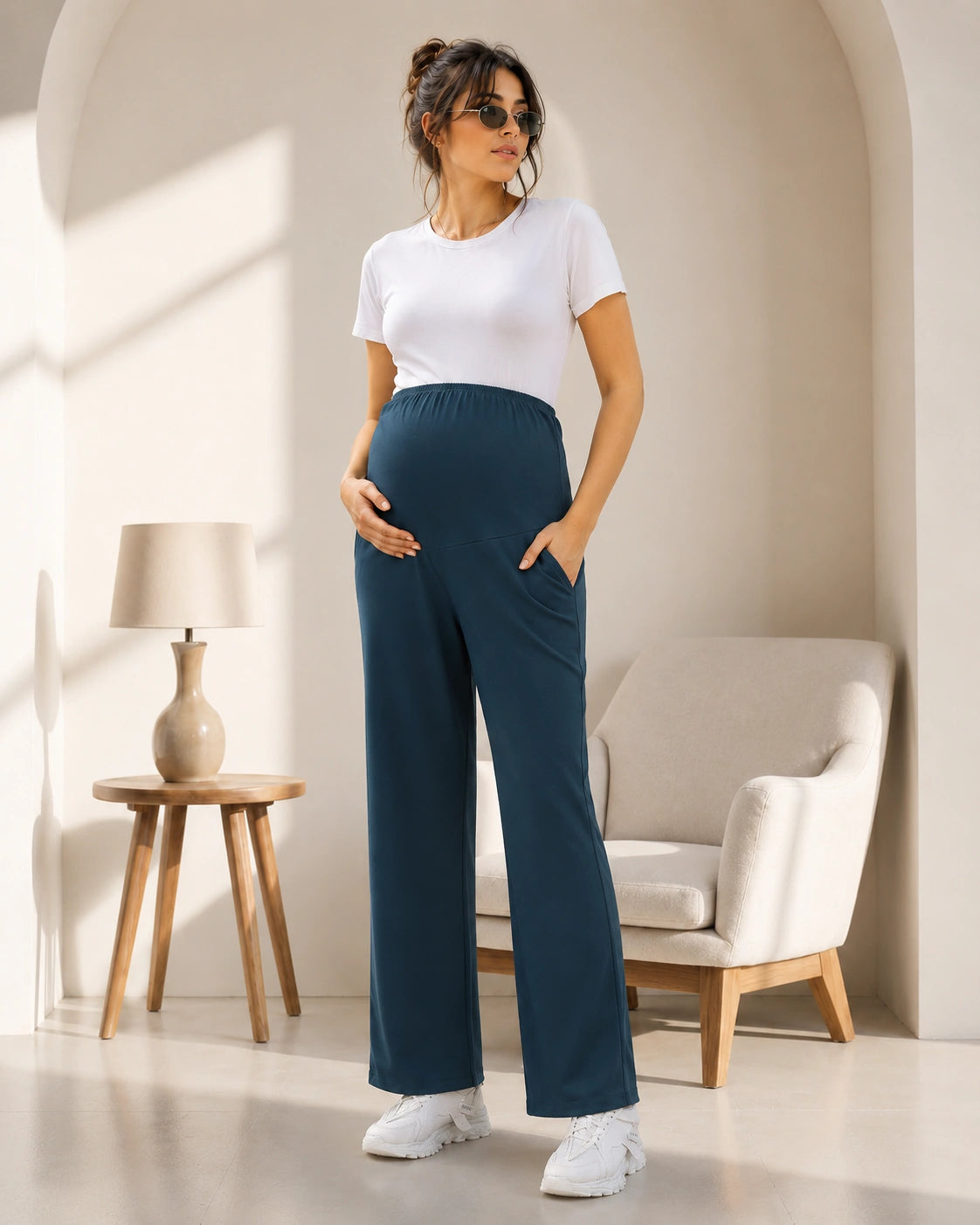 Women’s Teal Green Cotton Straight-Fit Maternity Track Pants