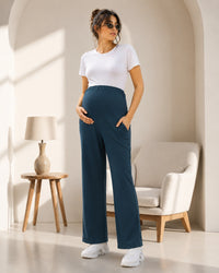 Women’s Teal Green Cotton Straight-Fit Maternity Track Pants