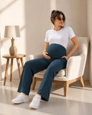 Women’s Teal Green Cotton Straight-Fit Maternity Track Pants