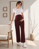 Women’s Maroon Cotton Straight-Fit Maternity Track Pants
