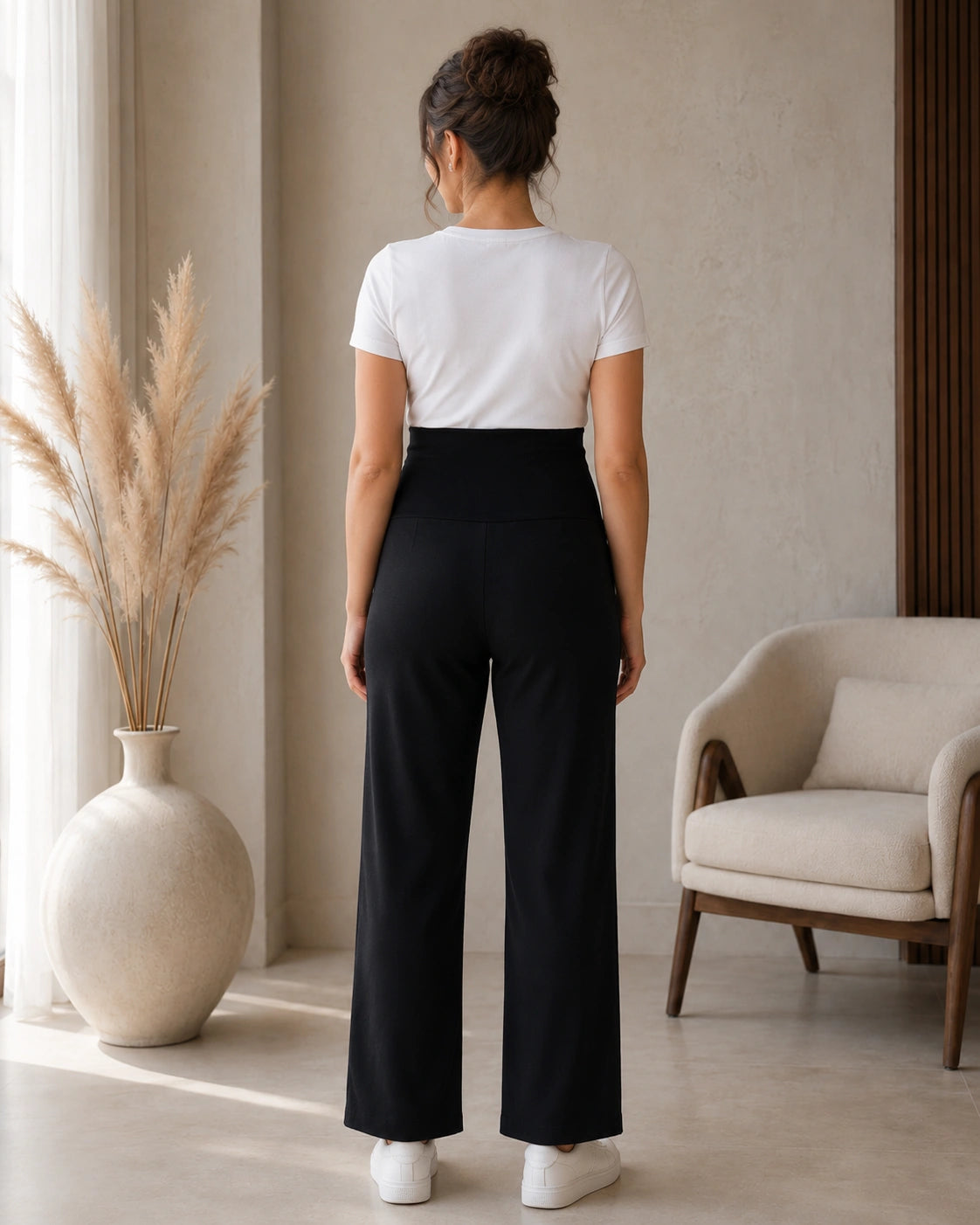 Women’s Black Cotton Straight-Fit Maternity Track Pants