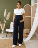 Women’s Navy Blue Cotton Straight-Fit Maternity Track Pants