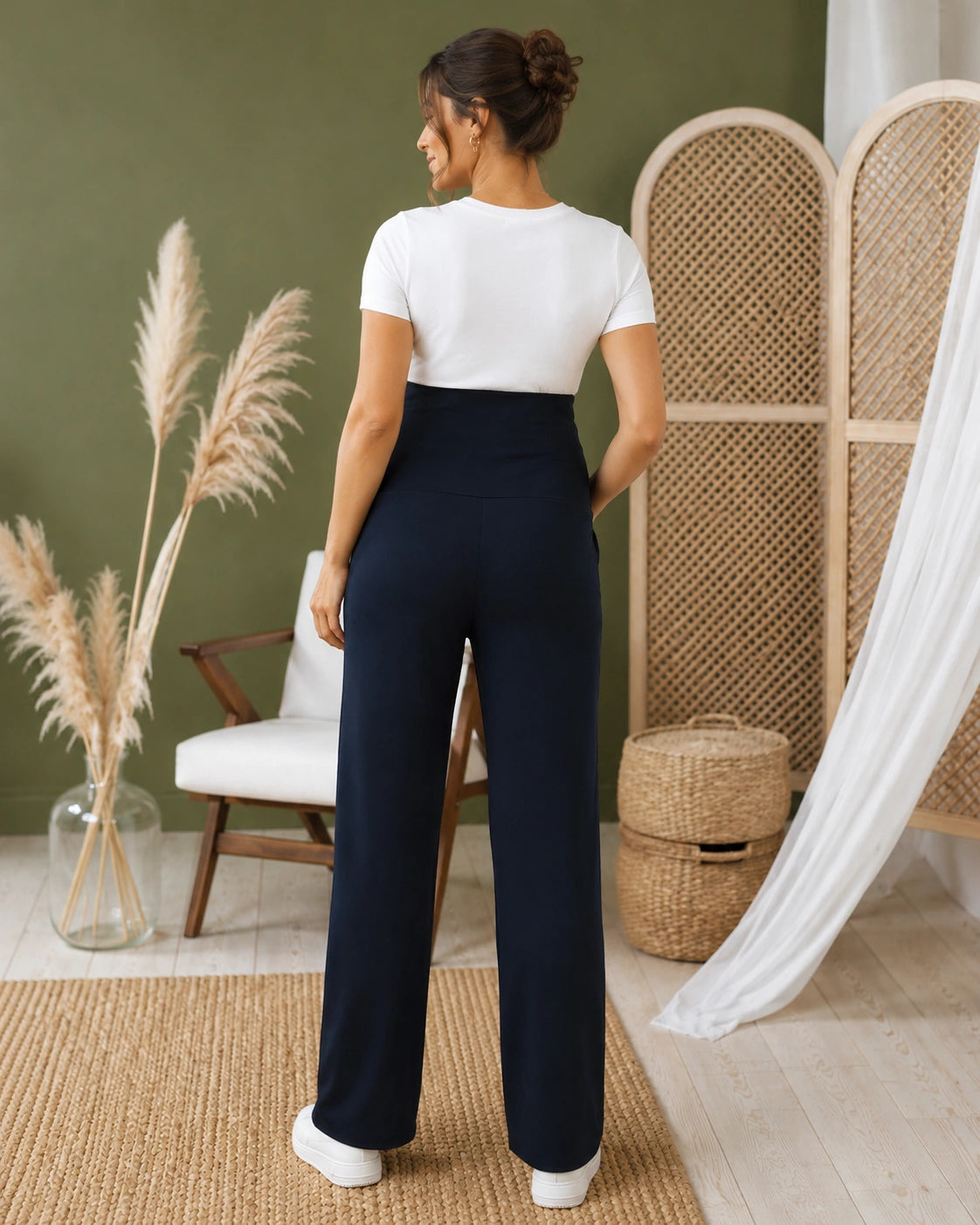 Women’s Navy Blue Cotton Straight-Fit Maternity Track Pants
