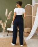 Women’s Navy Blue Cotton Straight-Fit Maternity Track Pants