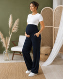 Women’s Navy Blue Cotton Straight-Fit Maternity Track Pants