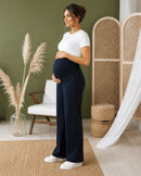 Women’s Navy Blue Cotton Straight-Fit Maternity Track Pants