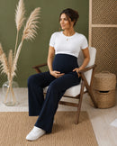 Women’s Navy Blue Cotton Straight-Fit Maternity Track Pants