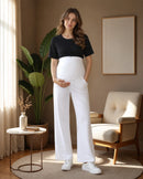 Women’s White Cotton Straight-Fit Maternity Track Pants