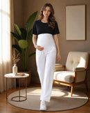 Women’s White Cotton Straight-Fit Maternity Track Pants
