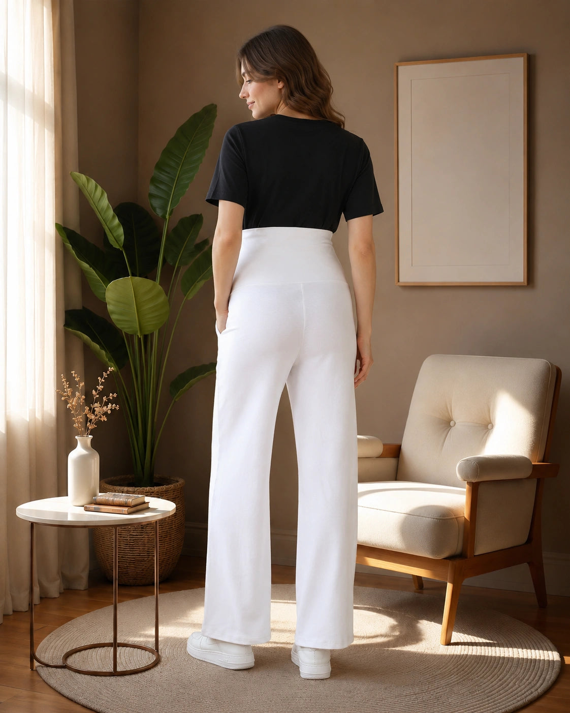 Women’s White Cotton Straight-Fit Maternity Track Pants