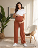 Women’s Brown Cotton Straight-Fit Maternity Track Pants