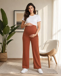 Women’s Brown Cotton Straight-Fit Maternity Track Pants