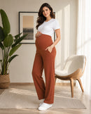 Women’s Brown Cotton Straight-Fit Maternity Track Pants