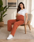 Women’s Brown Cotton Straight-Fit Maternity Track Pants