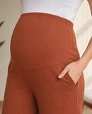 Women’s Brown Cotton Straight-Fit Maternity Track Pants