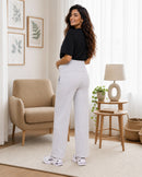 Women’s Grey Melange Cotton Straight-Fit Maternity Track Pants