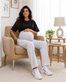 Women’s Grey Melange Cotton Straight-Fit Maternity Track Pants